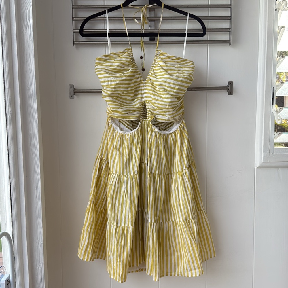 NWT Seafolly Stripe Tier Mini Dress Soft Olive Green Yelloow White Sz S - Picture 4 of 10